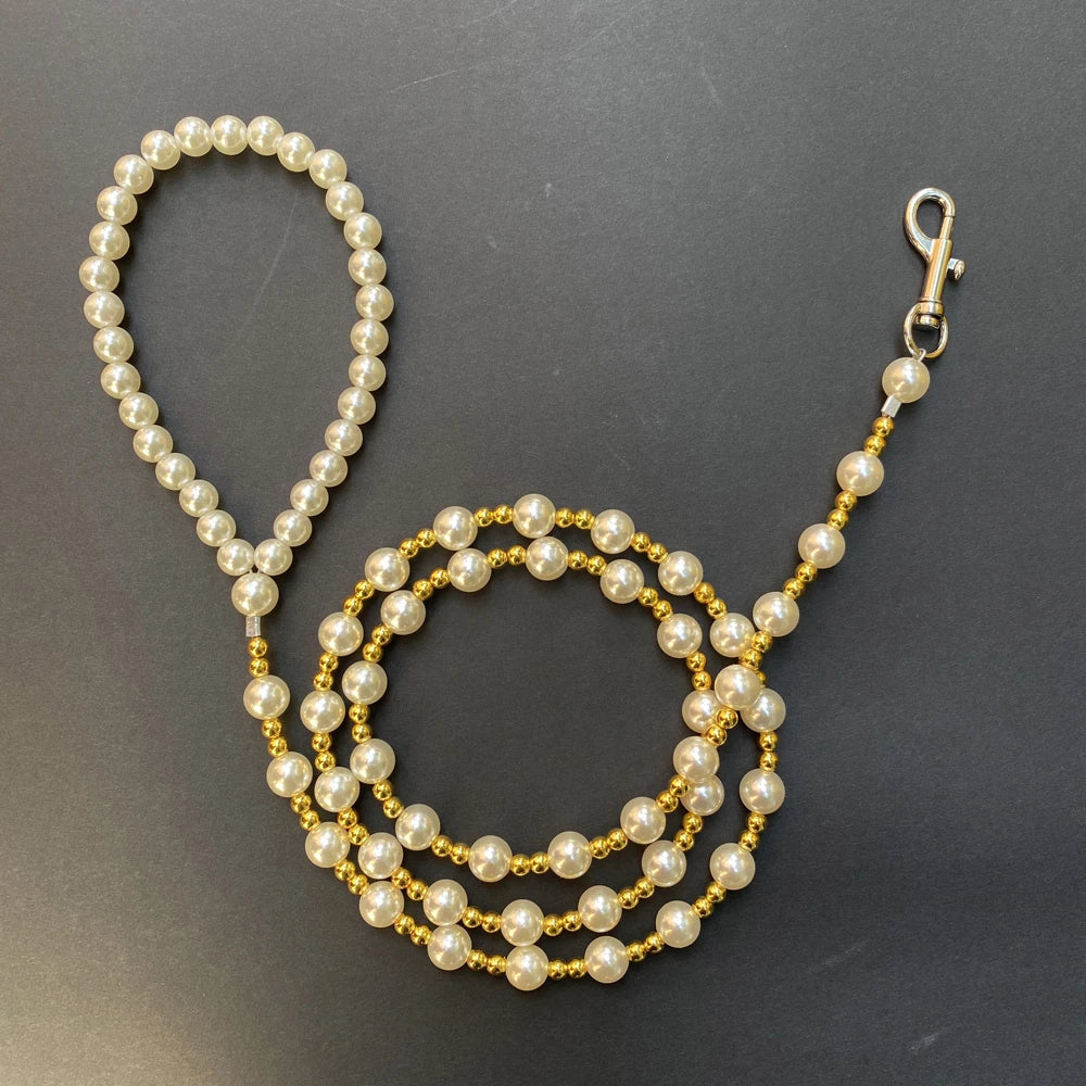Luxury Pearl Dog Leash – Handmade Steel Wire Chain for Small Dogs & Cats