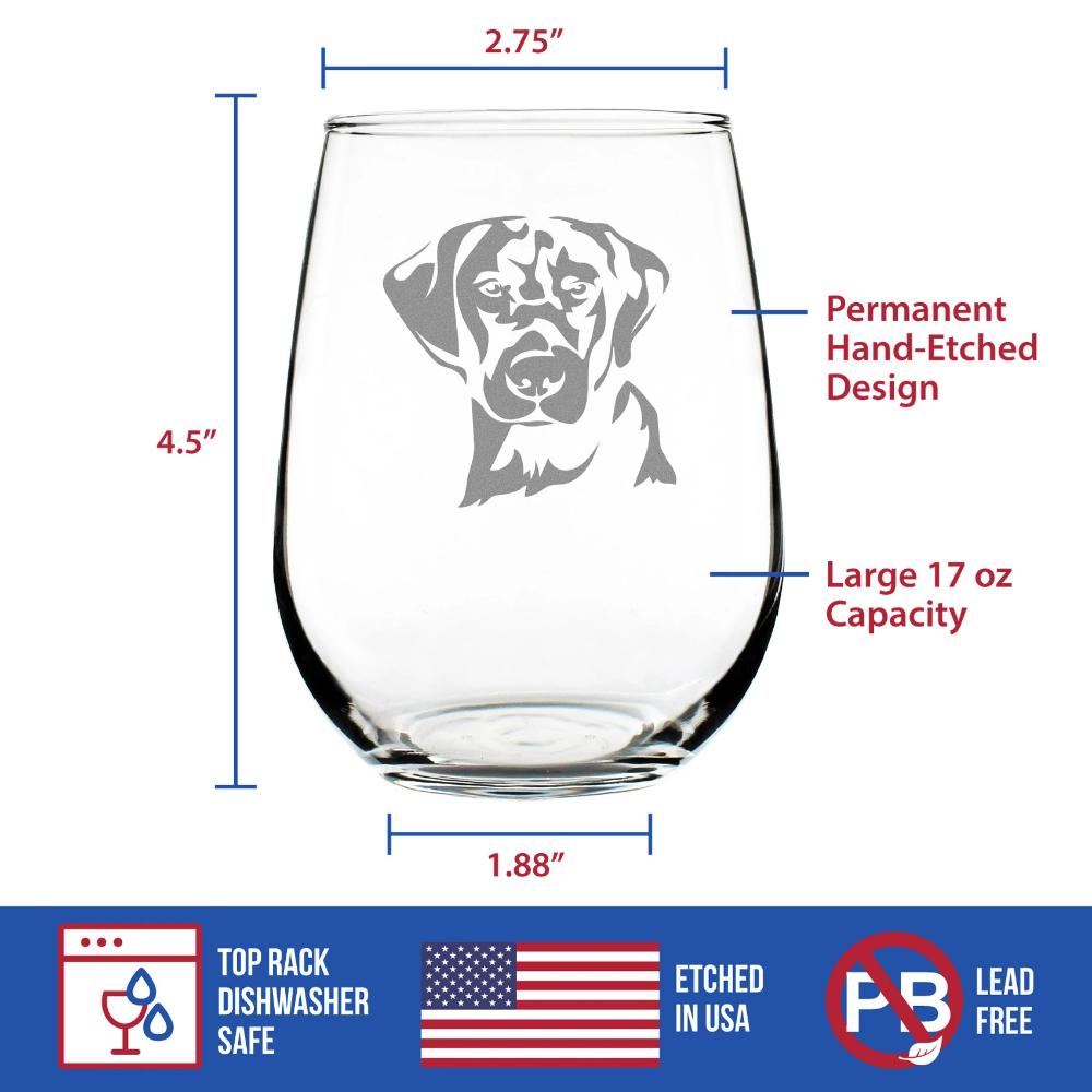 Black Lab Face Stemless Wine Glass - Large Glasses - Cute Gifts for Dog Lovers with a Labrador Retriever